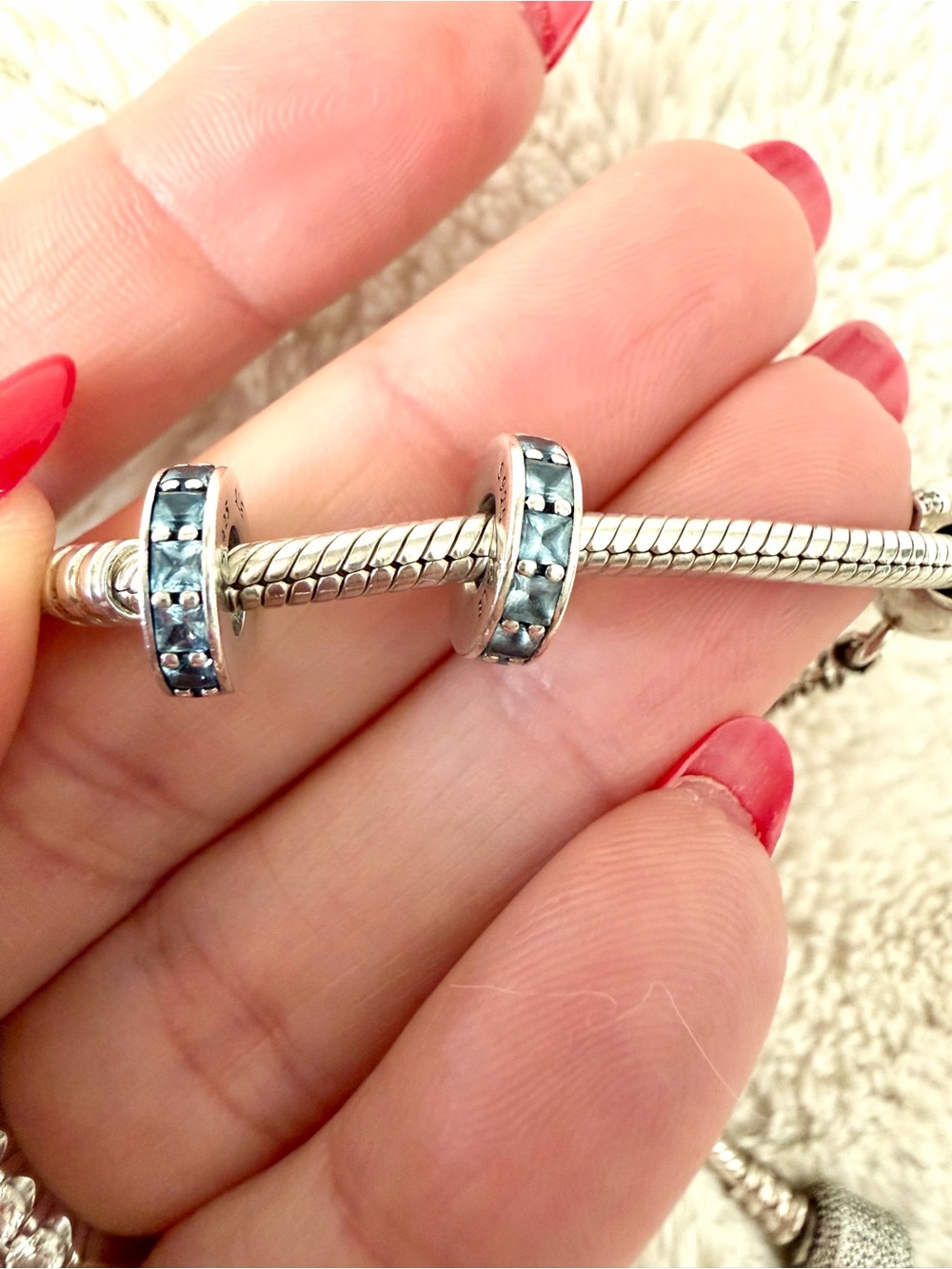 Pandora❗️Set of 2❗️ Ice Blue Crystal Rondelle Spacers for Pandora Bracelet